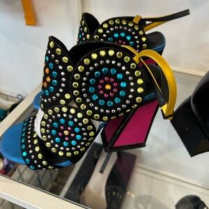 Exe Studded colorful Women's Heels purple blue yellow